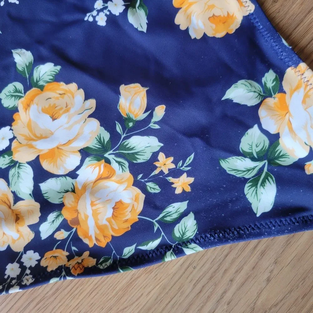 Cupshe Navy One-Piece Swimsuit with Yellow Floral Print size M
